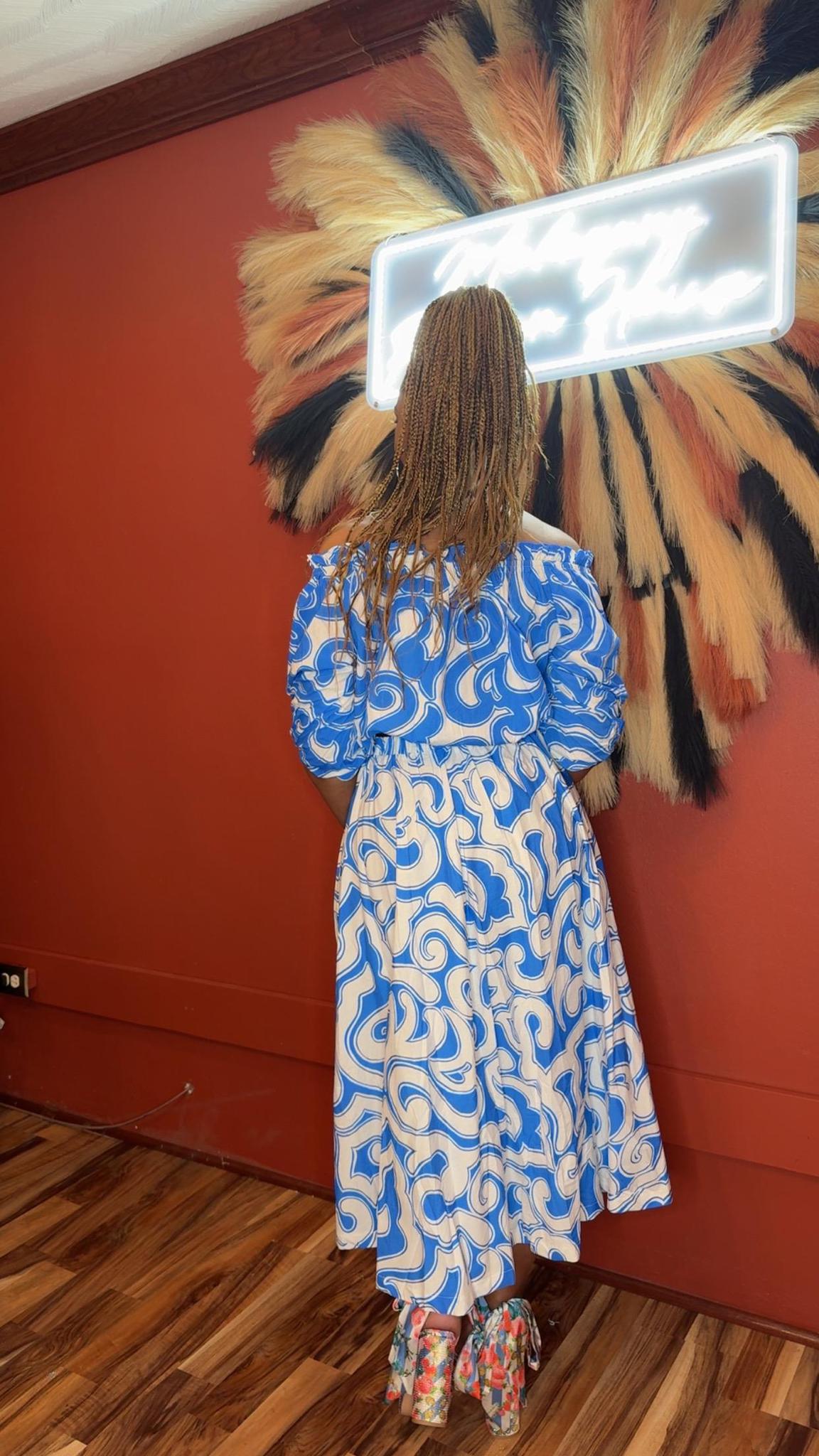 Blue Printed Skirt Set