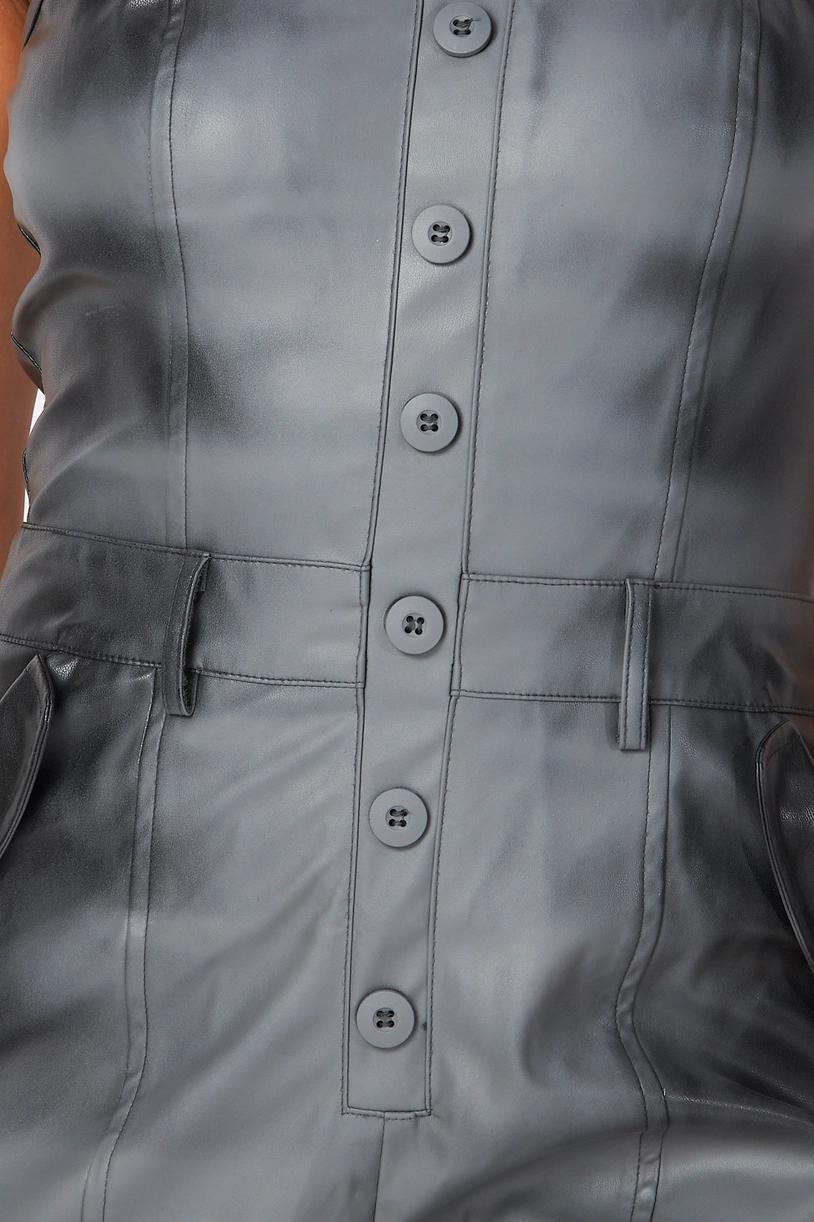Grey & Black Faux Leather Jumpsuit