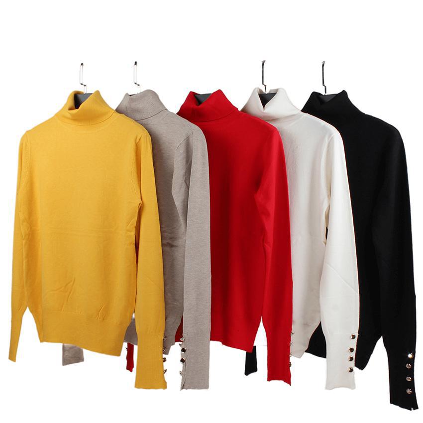 Tan Turtleneck Long Sleeve Gold Button