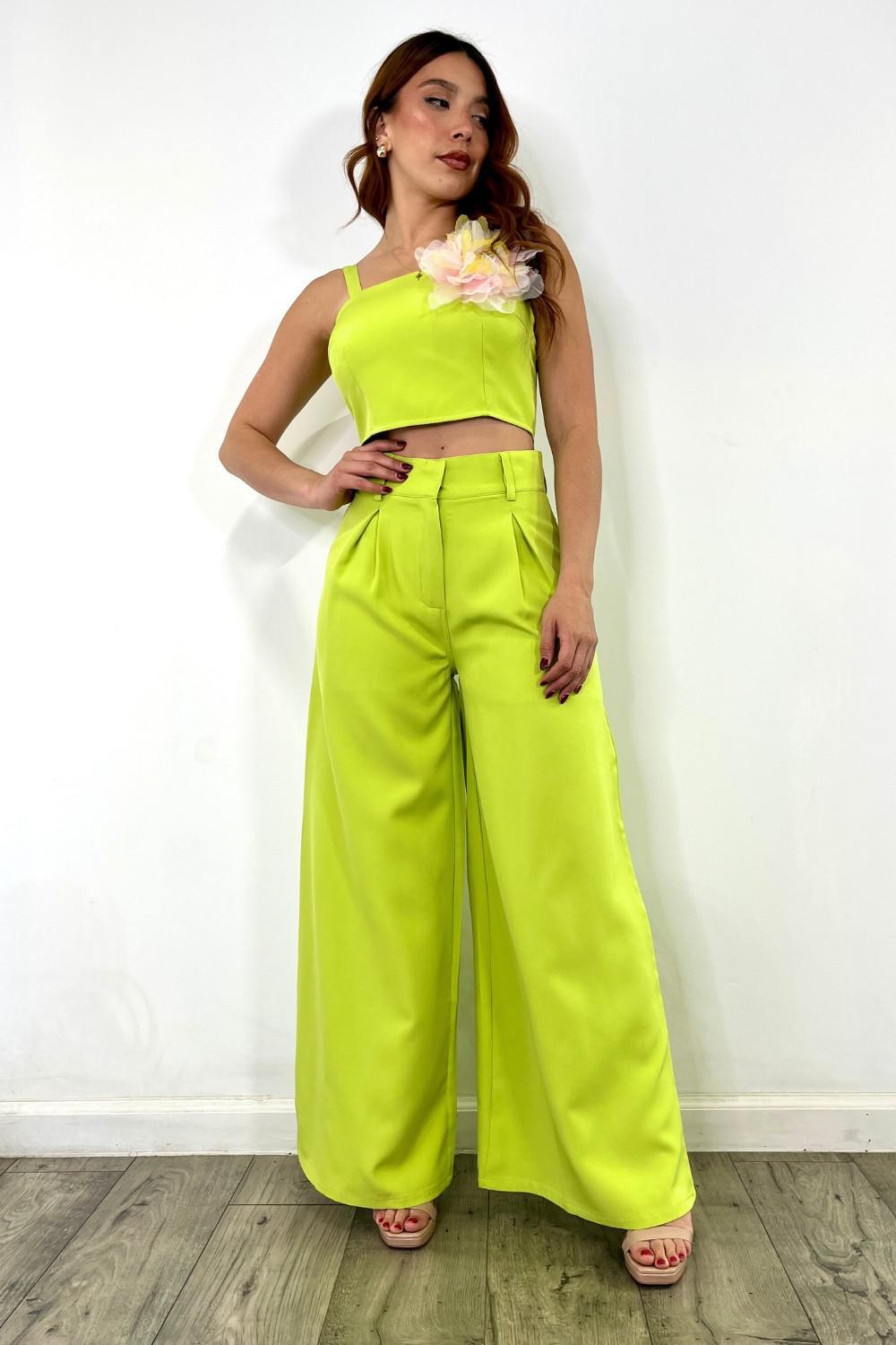 lime green dress pants women's Lime Green Wide Leg Linen Woman Pants, High Waisted Creased Linen Pants, Green Linen Summer Pants With Crease Line, Long Wide Linen Trousers