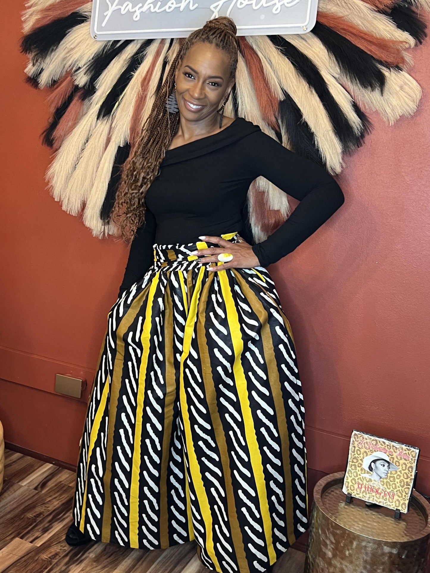 Black & Ivory African-Print Pants