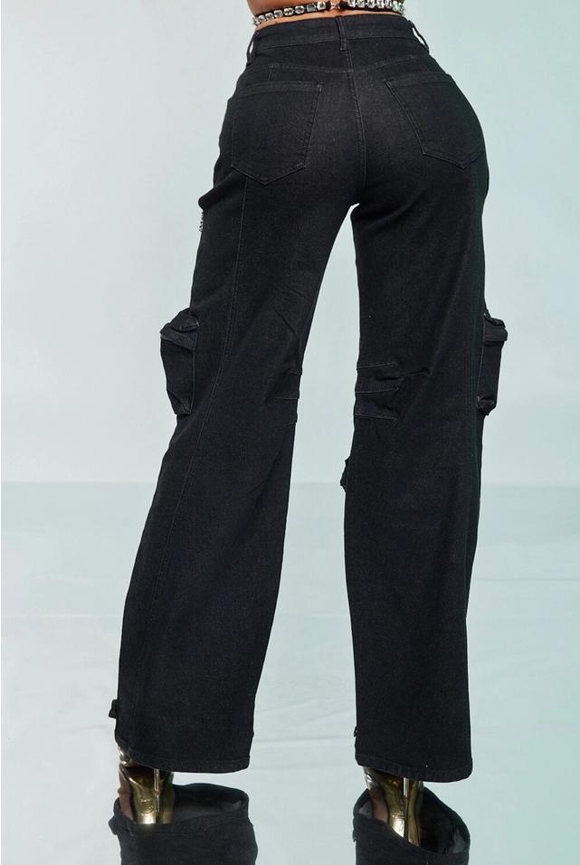 Rhinestones Cutout Cargo Pants Blk