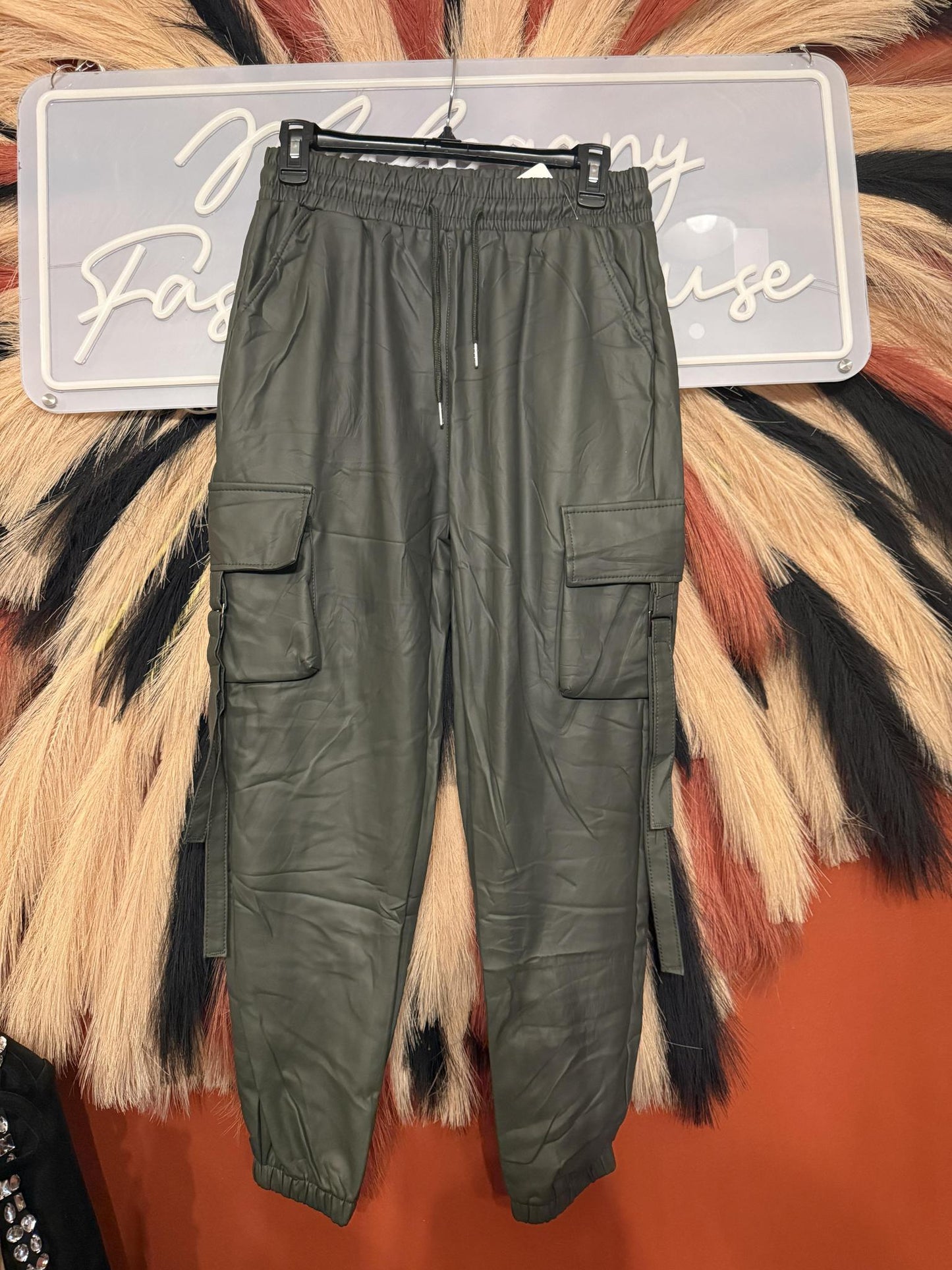 Green faux cargo jogger