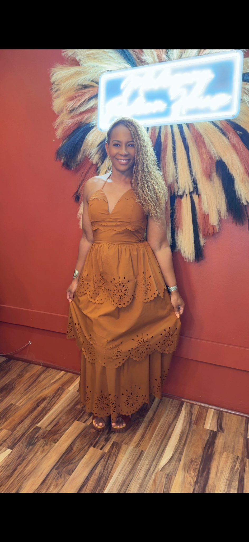 BROWN HALTER DRESS