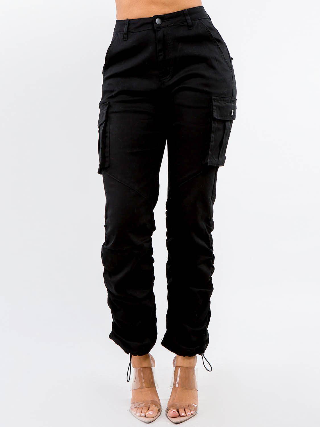 Black Gathered Cargo Pants
