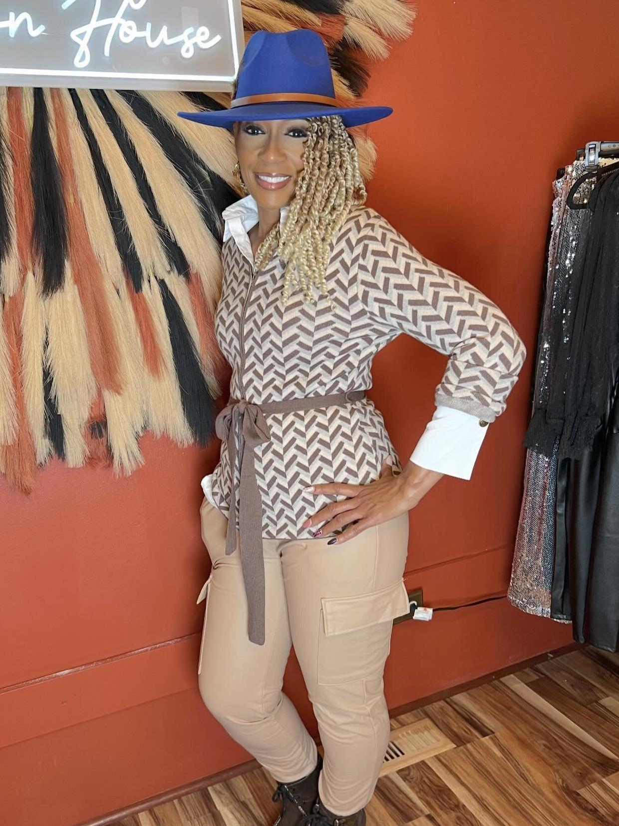 Brown & Teal Business Chic Cardigan