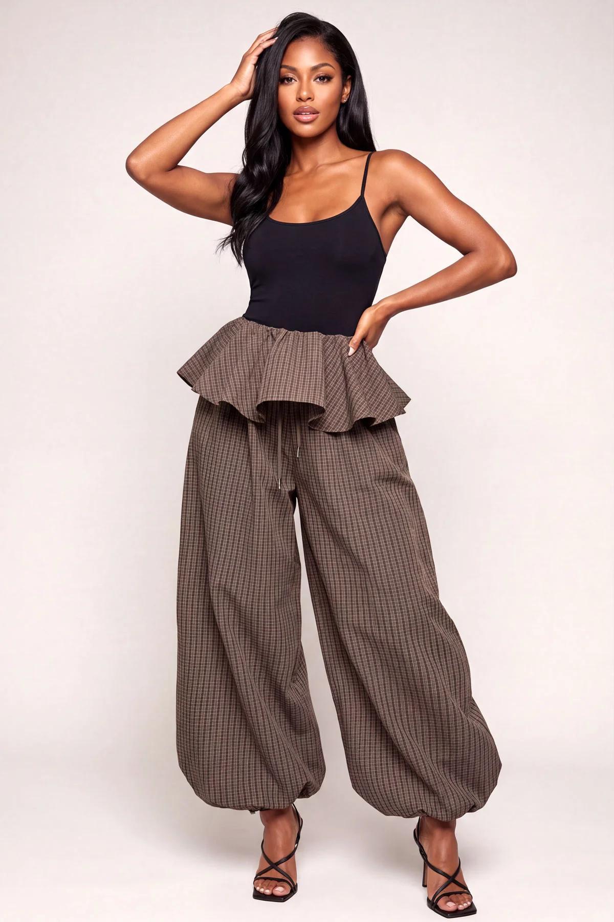 Layered Brown Checked Joggers
