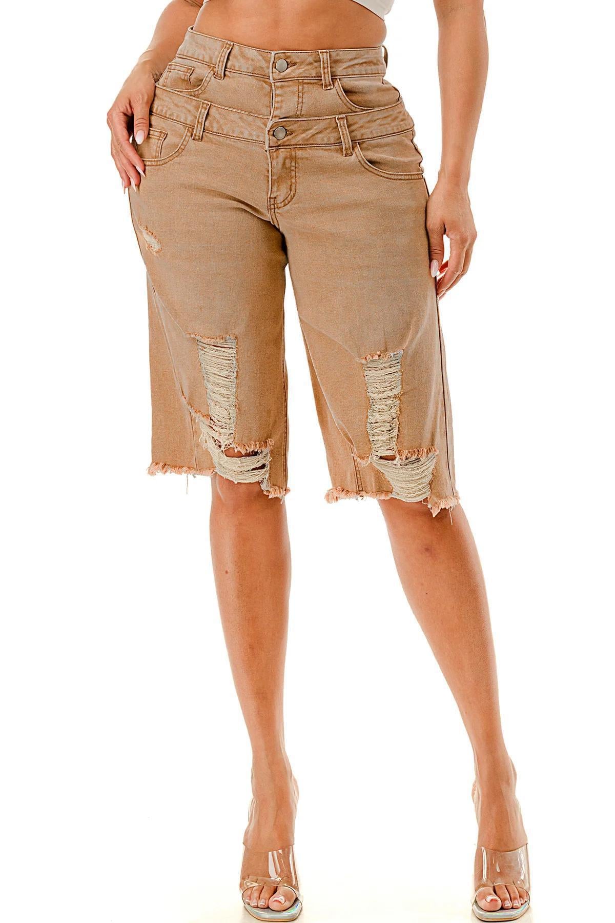 DISTRESSED DENIM SHORTS