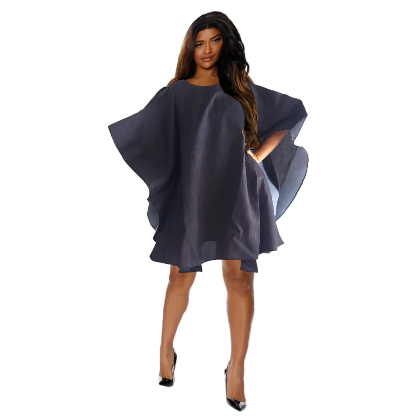 WING SILK PONCHO DRESS (BLACK)