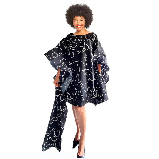Black/Wht Wing Silk Dress