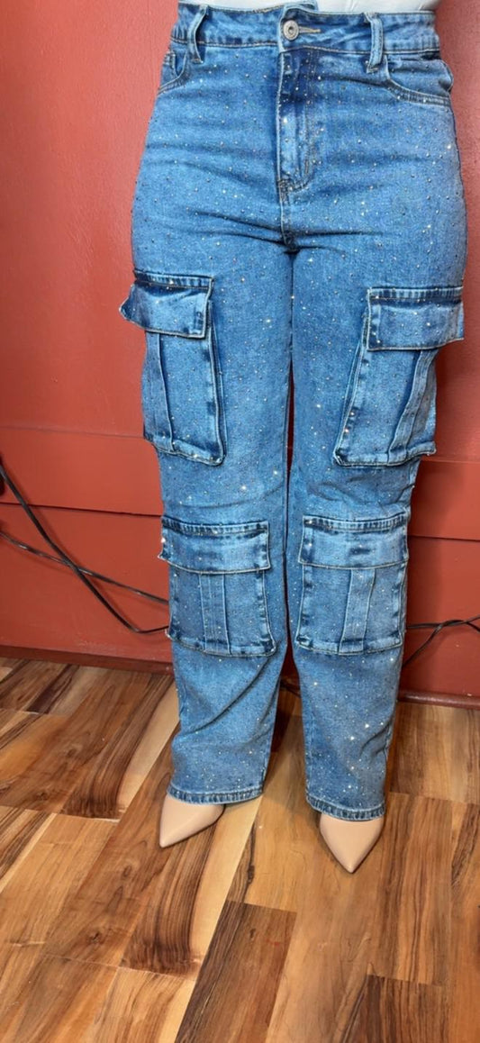 Y2K Rhinestone Cargo Jeans