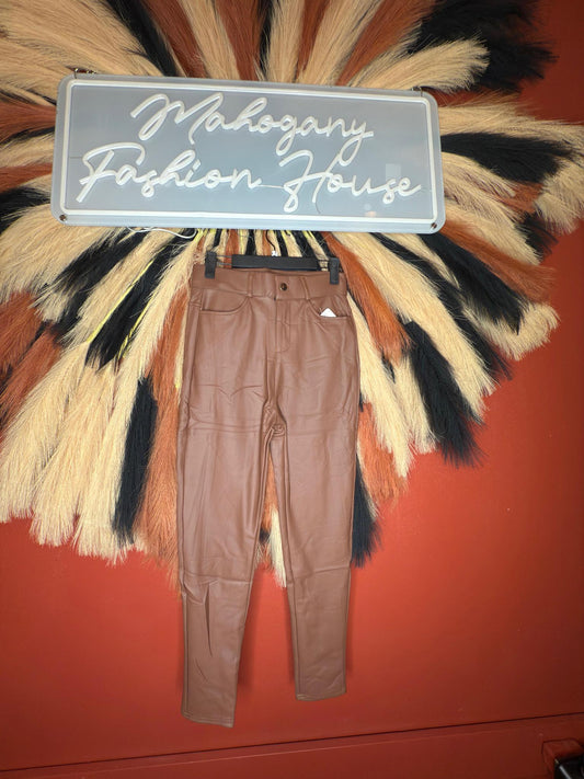 Camel Faux Straight Leg Pants