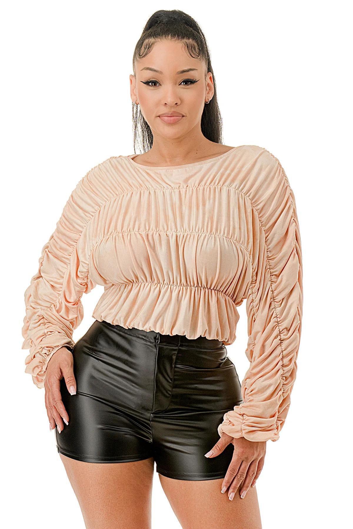BEIGE RUCHED BLOUSE