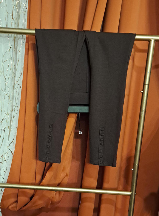 PONTE BUTTON LEG PANTS BROWN