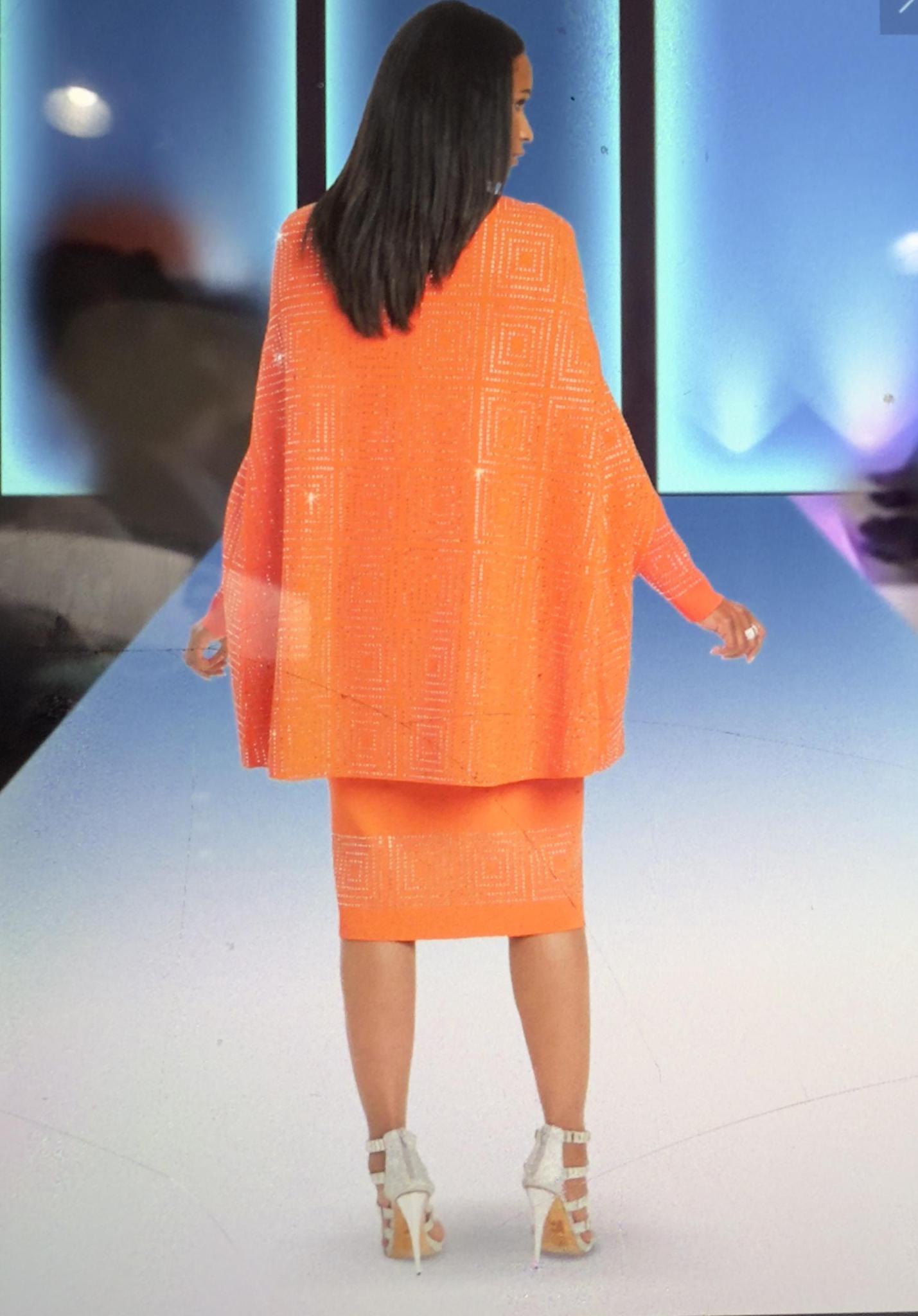 Orange Knit Cape & Dress Rhinestone 2pcs