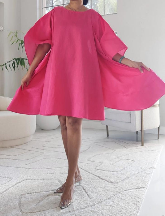 Faux Silk Poncho Dress Fuchsia