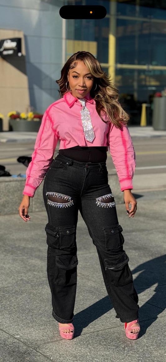 Pink Top & Rhinestone Tie