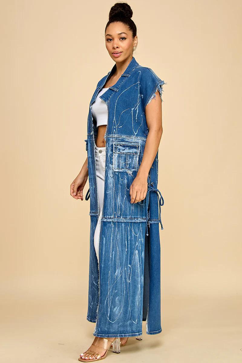 ACID WASH DENIM VEST DISTRESSED