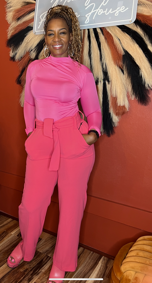 Pink High Rise Pant/w Belt