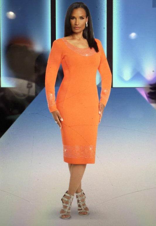 Orange Knit Cape & Dress Rhinestone 2pcs