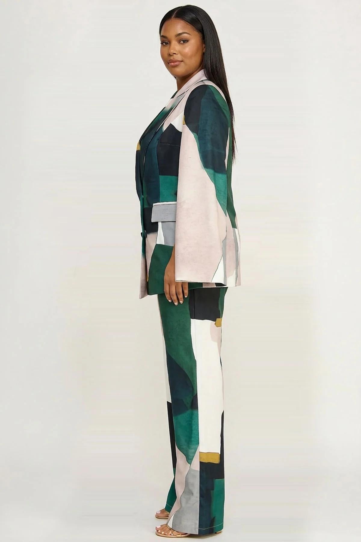 Teal & Ivory Art Deco Blazer and Pants Set