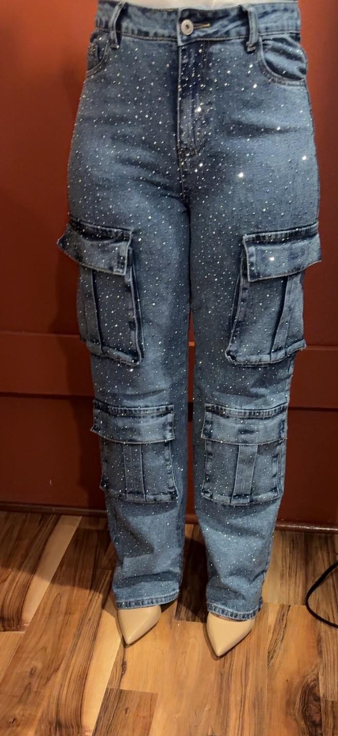 Y2K Rhinestone Cargo Jeans