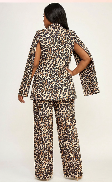 Cheetah Print Blazer and Pants Set