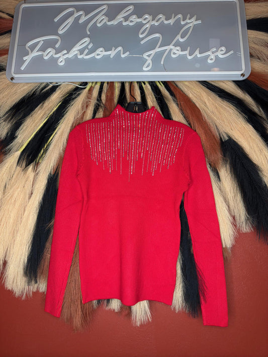 Red Jewel Mock Neck Sweater