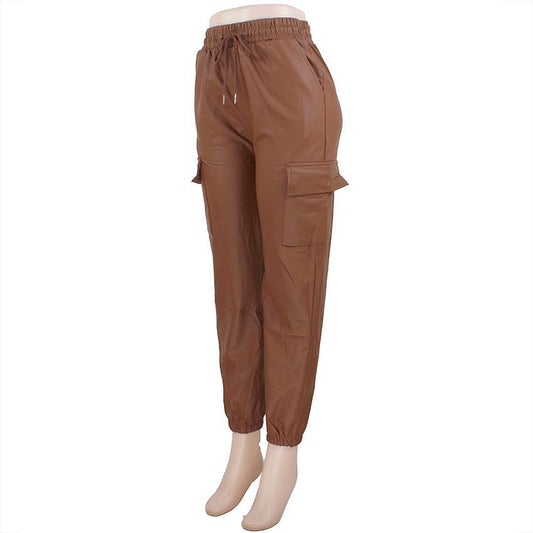 BROWN FAUX JOGGER PANTS