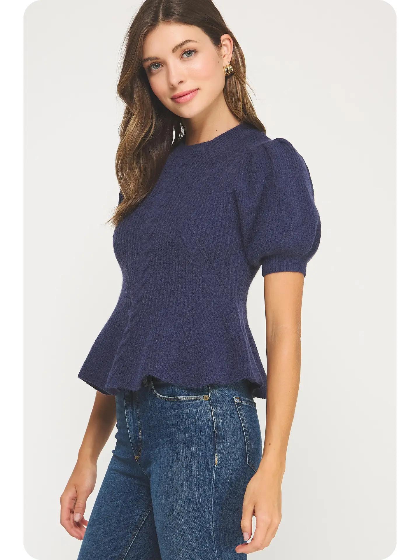 MIDNIGHT BLUE PEPLUM SWEATER