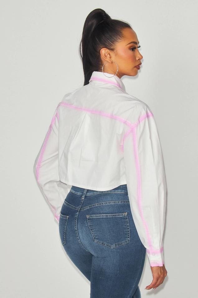 White & Pink Top w Rhinestone Tie