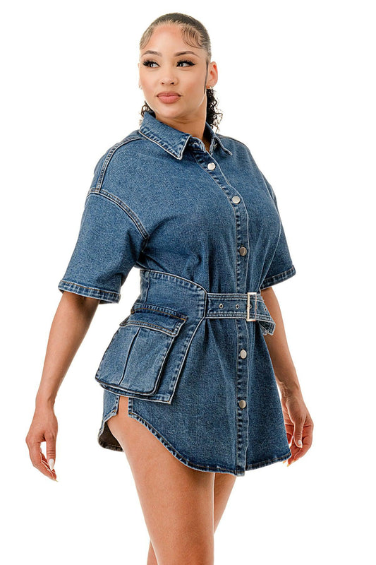 Blue Denim Shirt wPurse Belt