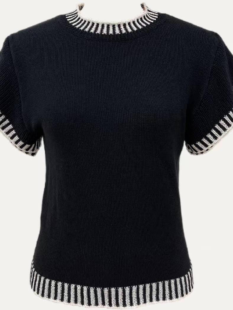 Black Knit Minimalist Flutter Sleeve Top