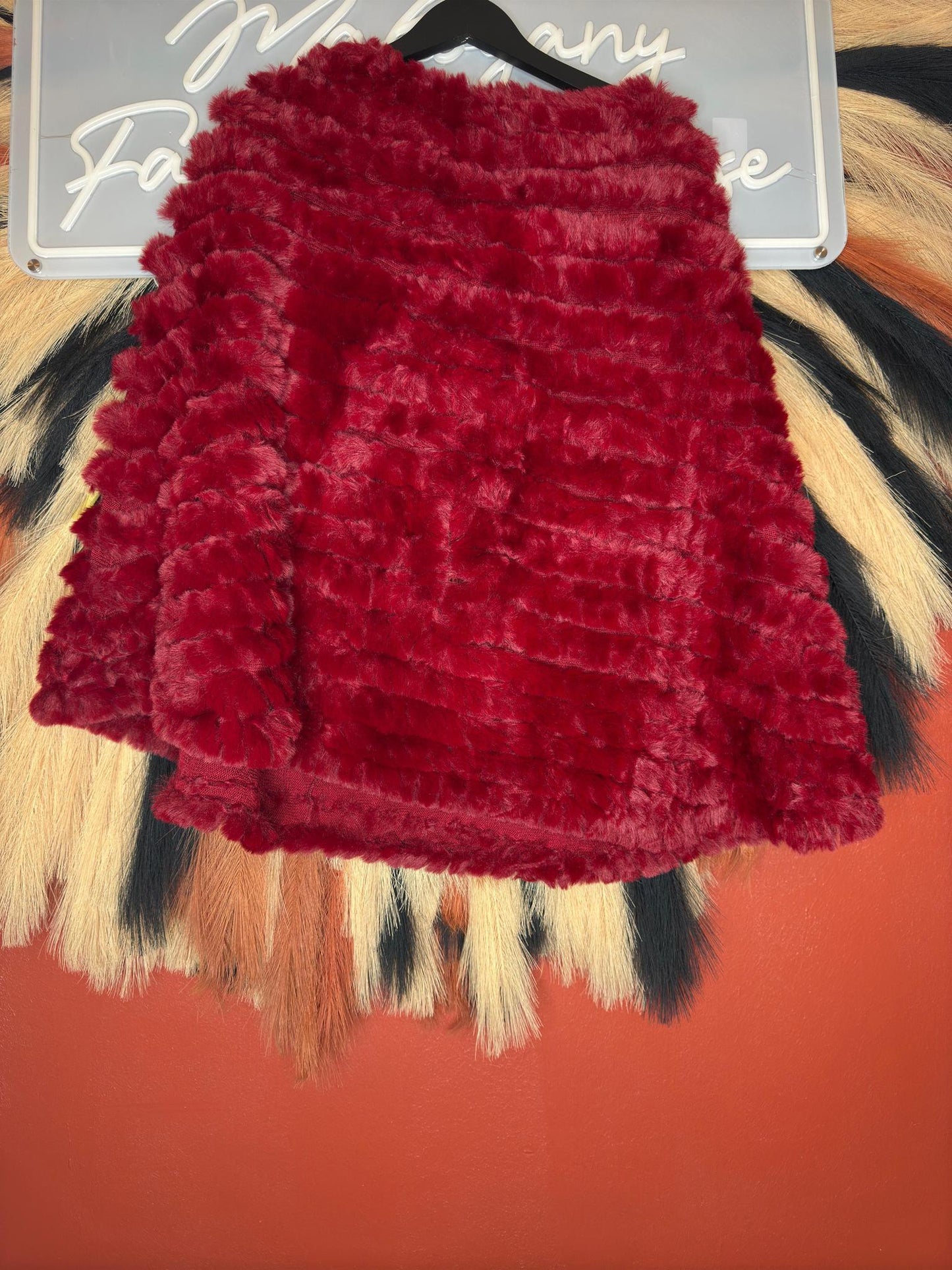 Burgundy Faux Fur Poncho