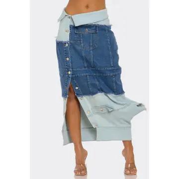 Two-tone denim skirt