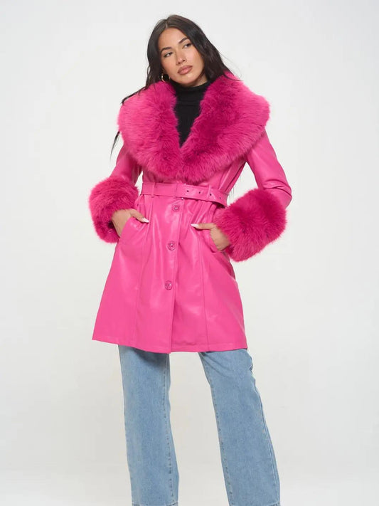 HOT PINK VEGAN COAT