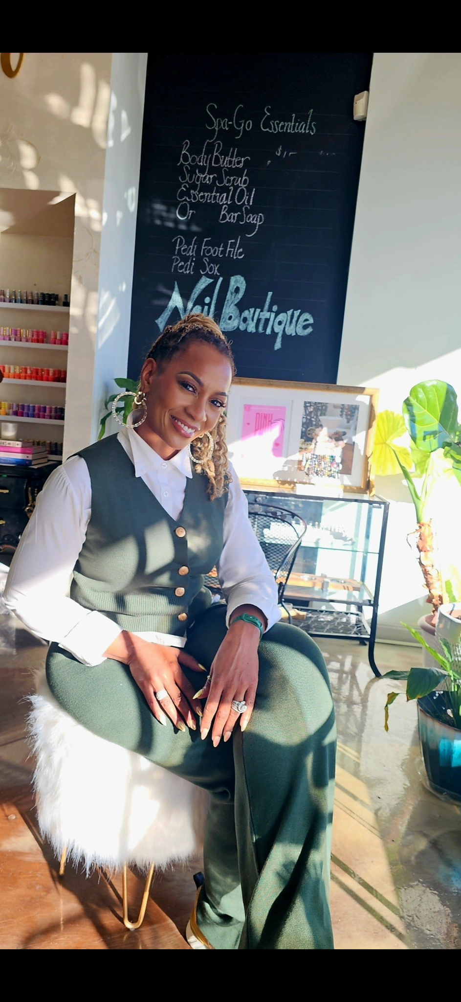 Green Knit Vest Gold But. & Pant Set