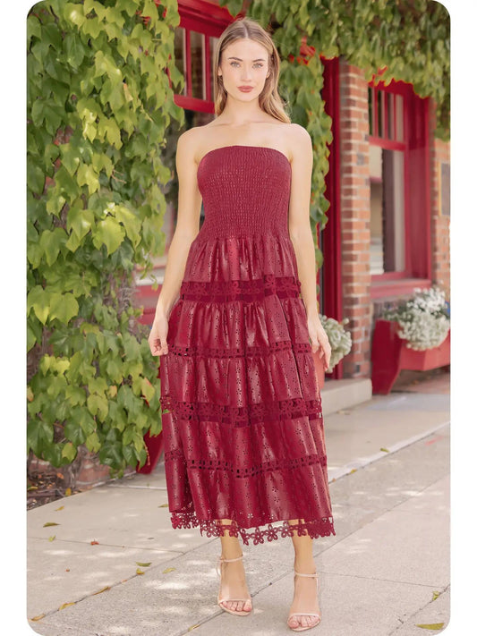 WINE BLISS FAUX LEATHER DRESS