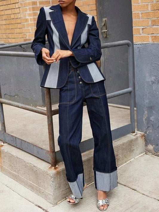 DEEP BLUE CUFFED JEANS