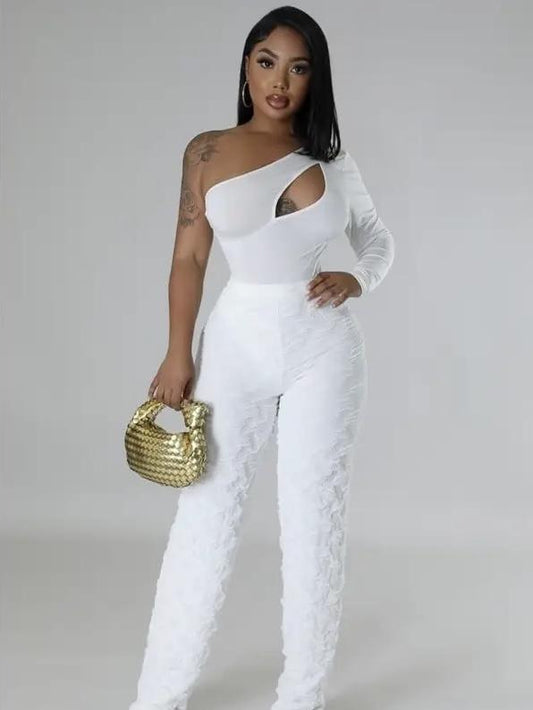 White One-Shoulder Bodysuit/Pants Set