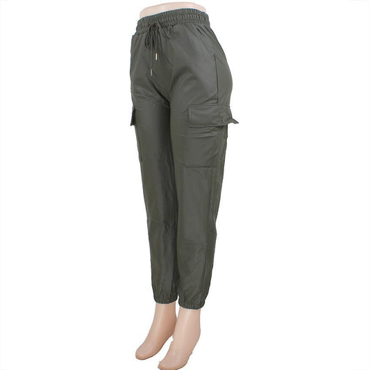 GREEN FAUX JOGGER PANTS