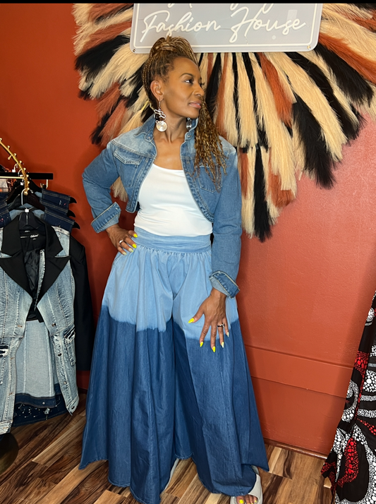 DENIM PALAZZO PANTS TWO-TONE