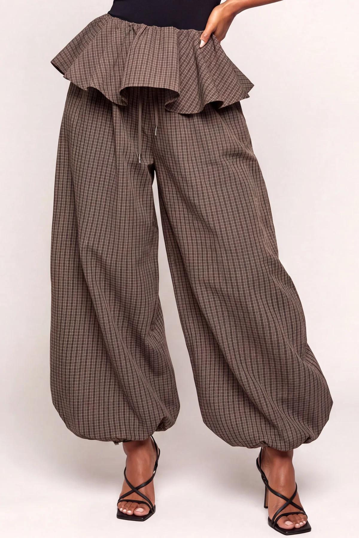 Layered Brown Checked Joggers