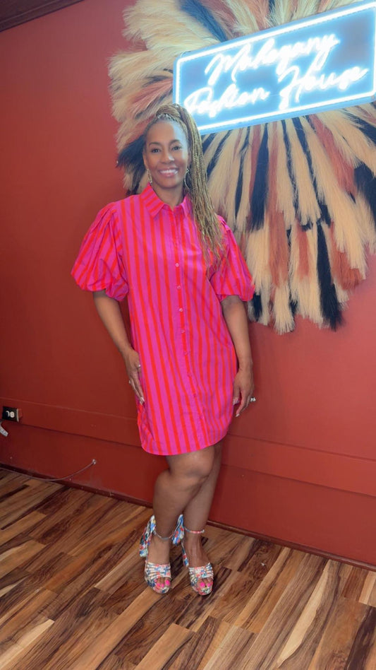 PINK/RED STRIPE DRESS