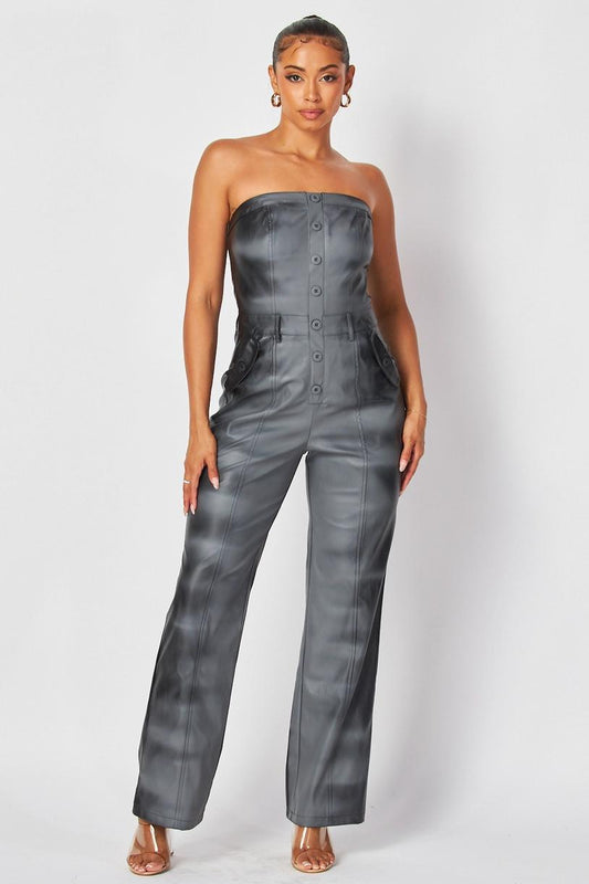 Grey & Black Faux Leather Jumpsuit AB