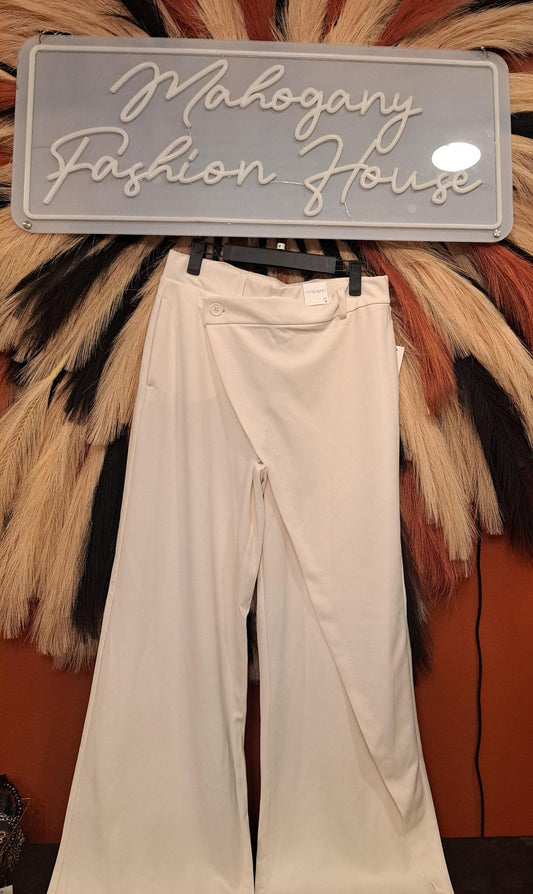 Cream Lapel Front Pants