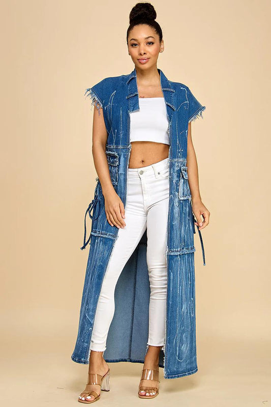 ACID WASH DENIM VEST DISTRESSED