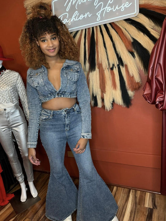 Denim Jacket & Wide Leg Outfit