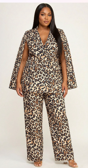Cheetah Print Blazer and Pants Set