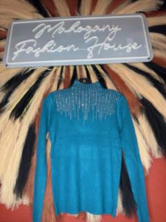 Teal Jewel Mock Neck Sweater